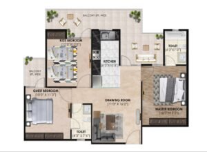 3 BHK floor plan